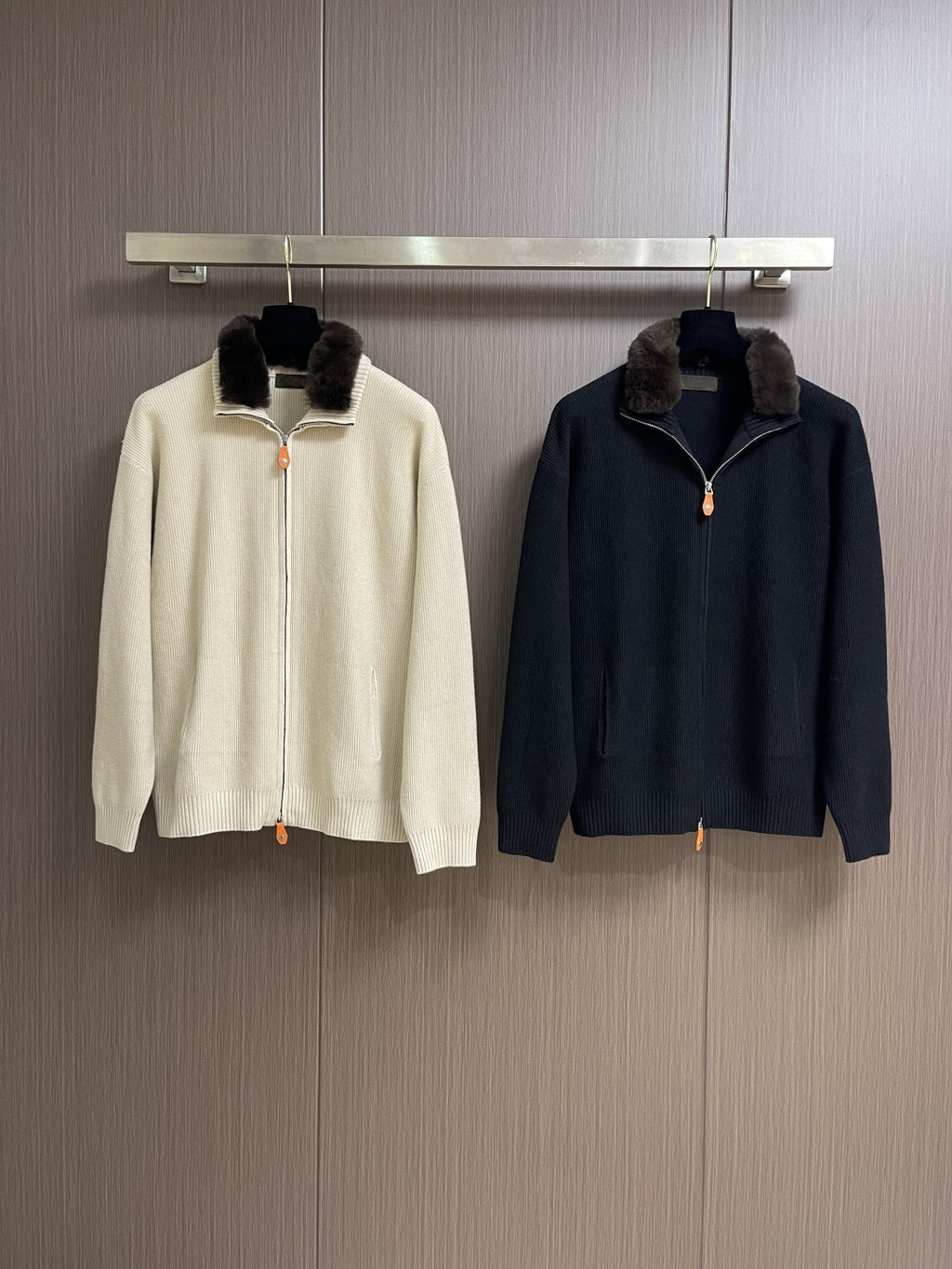 Down-lined zipper knitted cardigan