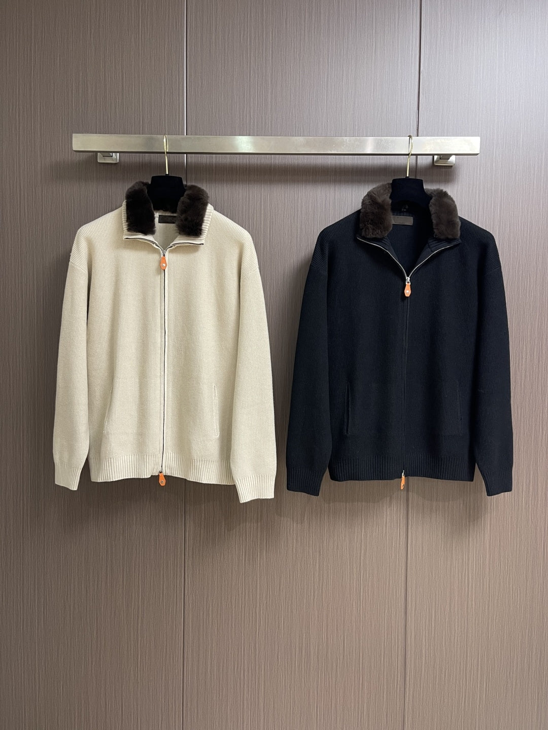 Down-lined zipper knitted cardigan