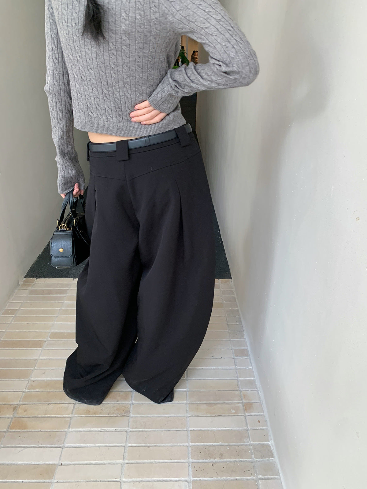 Pleated Scimitar Wide-Leg Trousers for Women