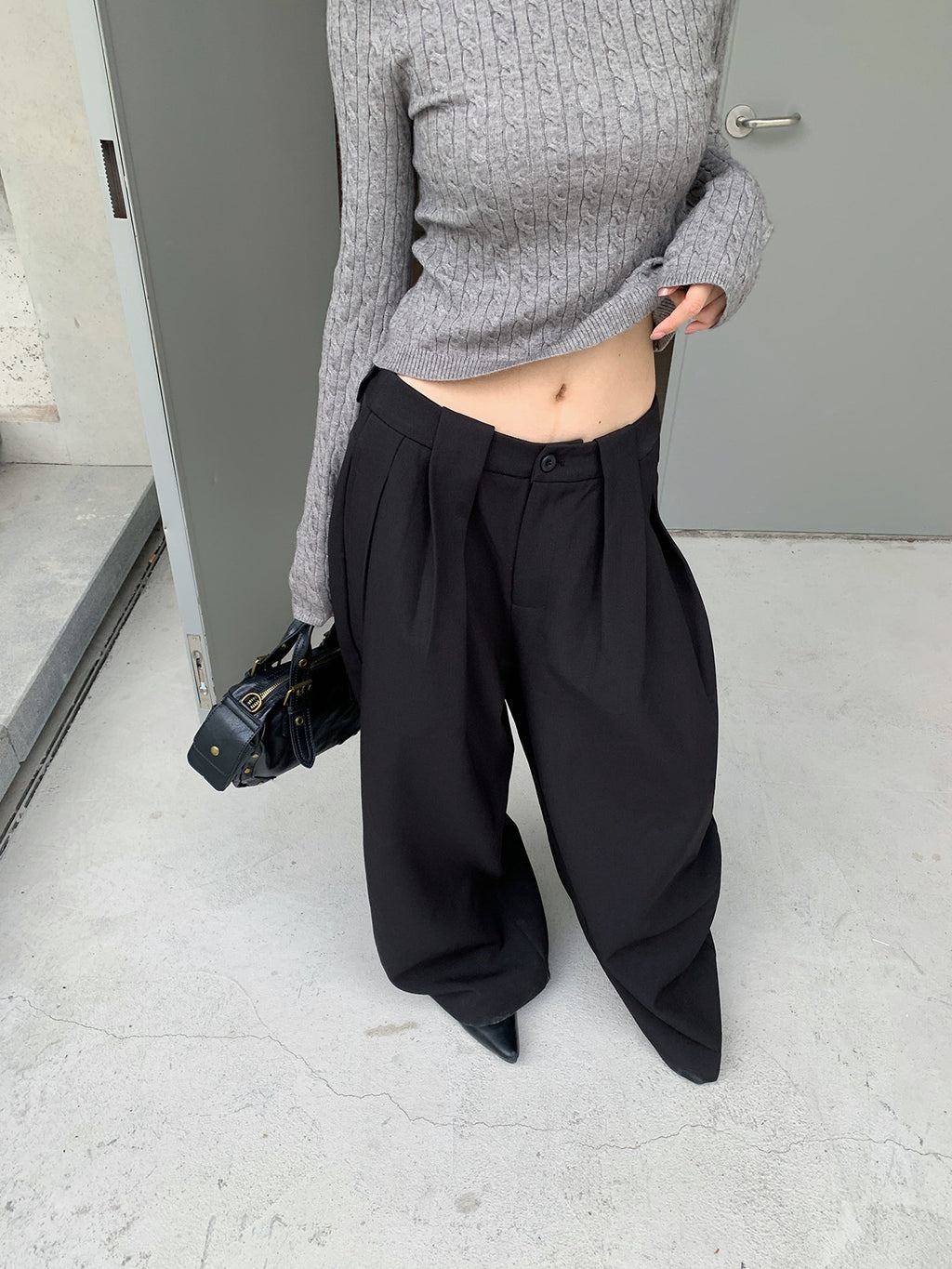 Pleated Scimitar Wide-Leg Trousers for Women