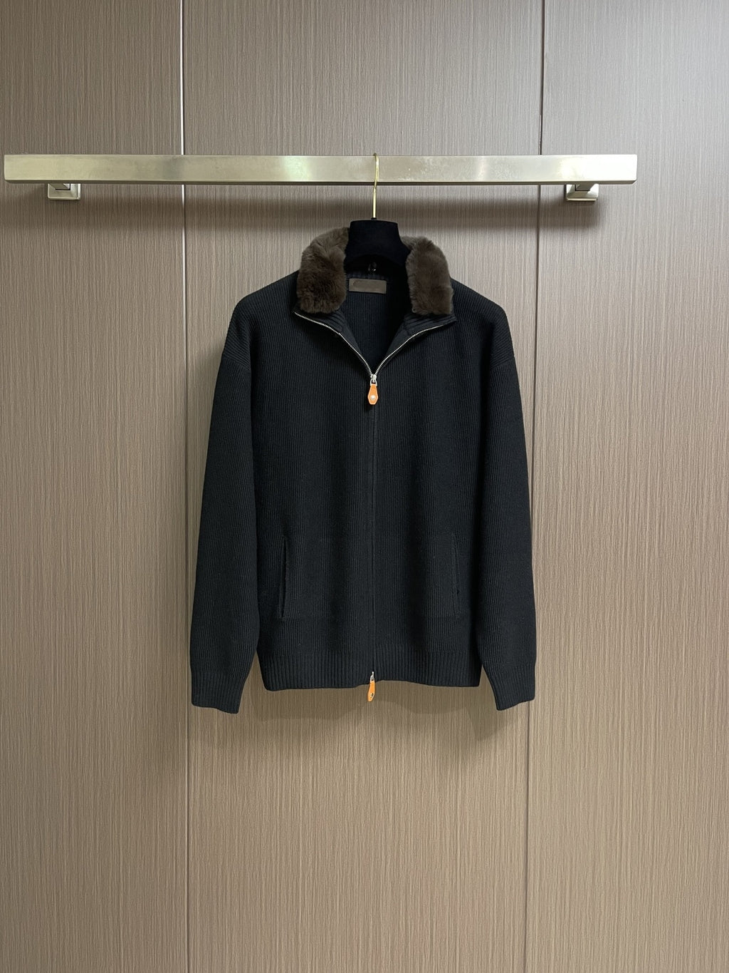 Down-lined zipper knitted cardigan