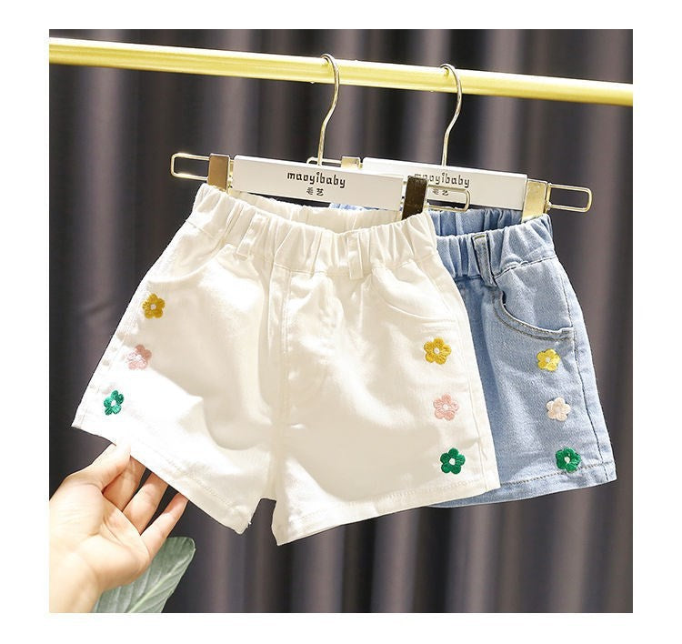 Girls Denim Shorts Cotton Elastic Waist