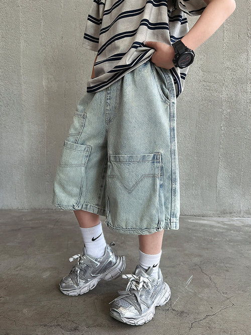 Boys Denim Work Shorts with Elastic Waist