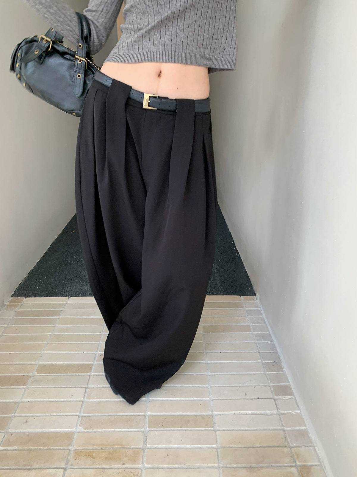 Pleated Scimitar Wide-Leg Trousers for Women