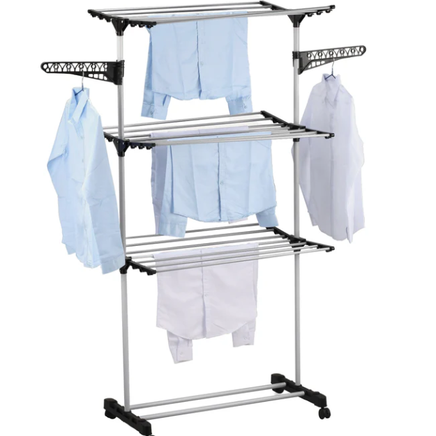 Floor-mounted mobile clothes drying rack