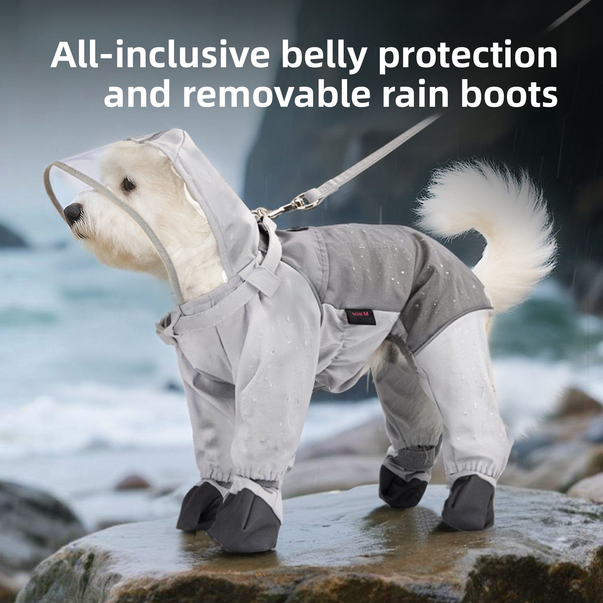 Waterproof dog raincoat with four feet