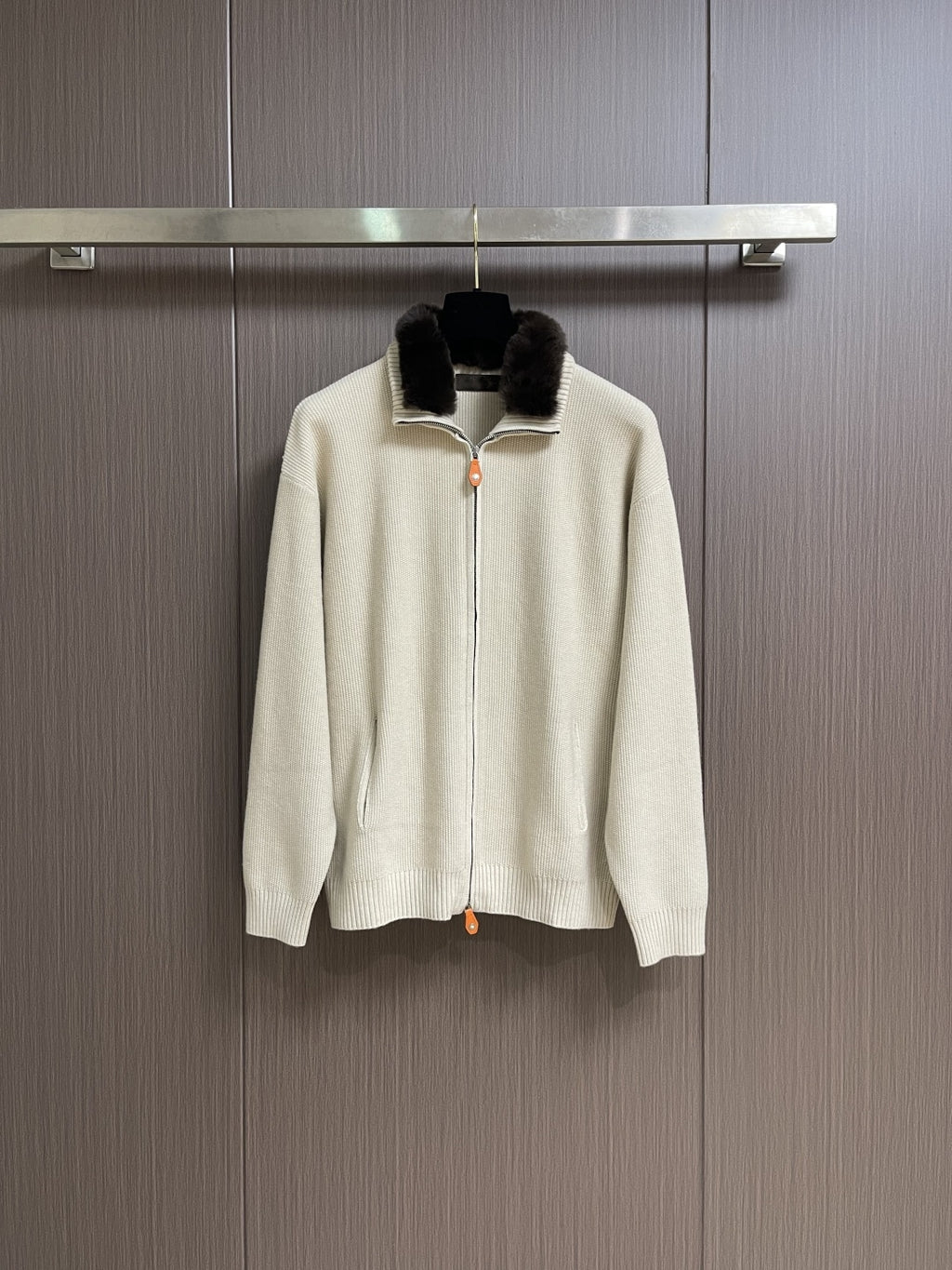 Down-lined zipper knitted cardigan