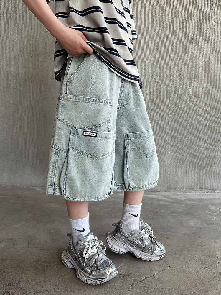 Boys Denim Work Shorts with Elastic Waist