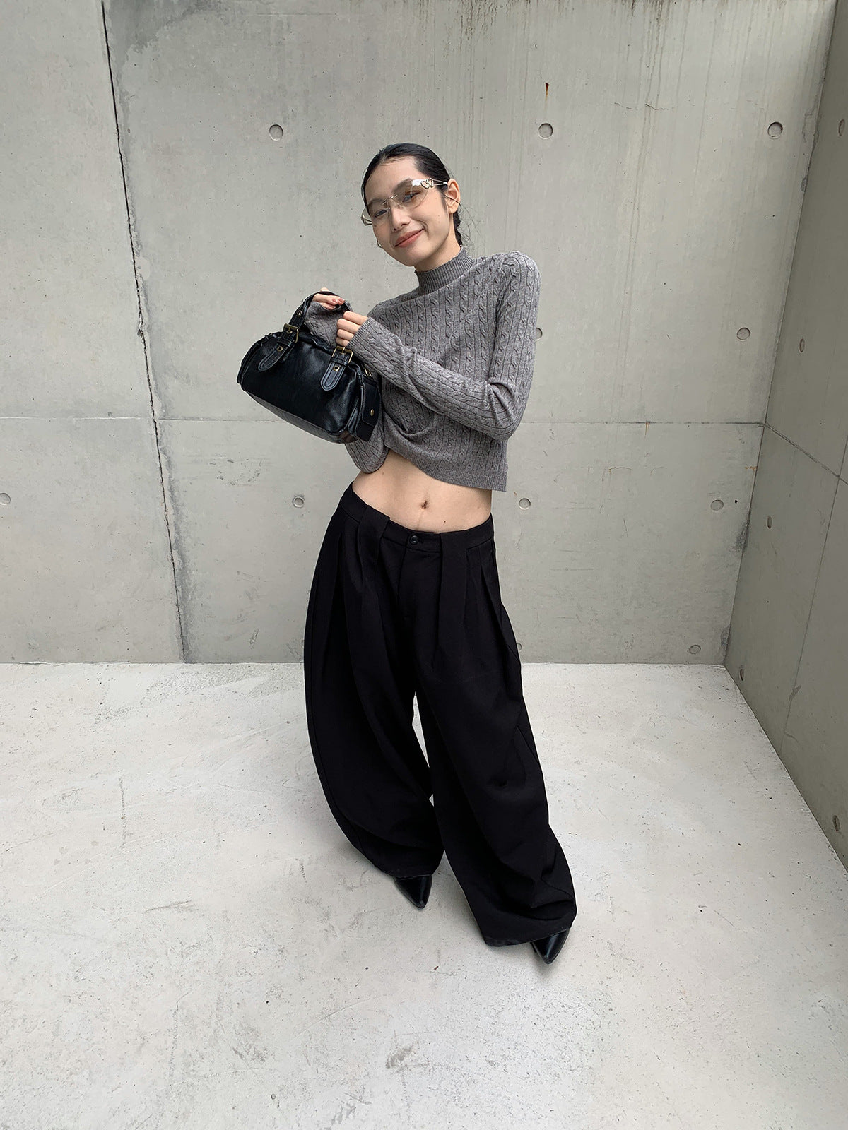 Pleated Scimitar Wide-Leg Trousers for Women